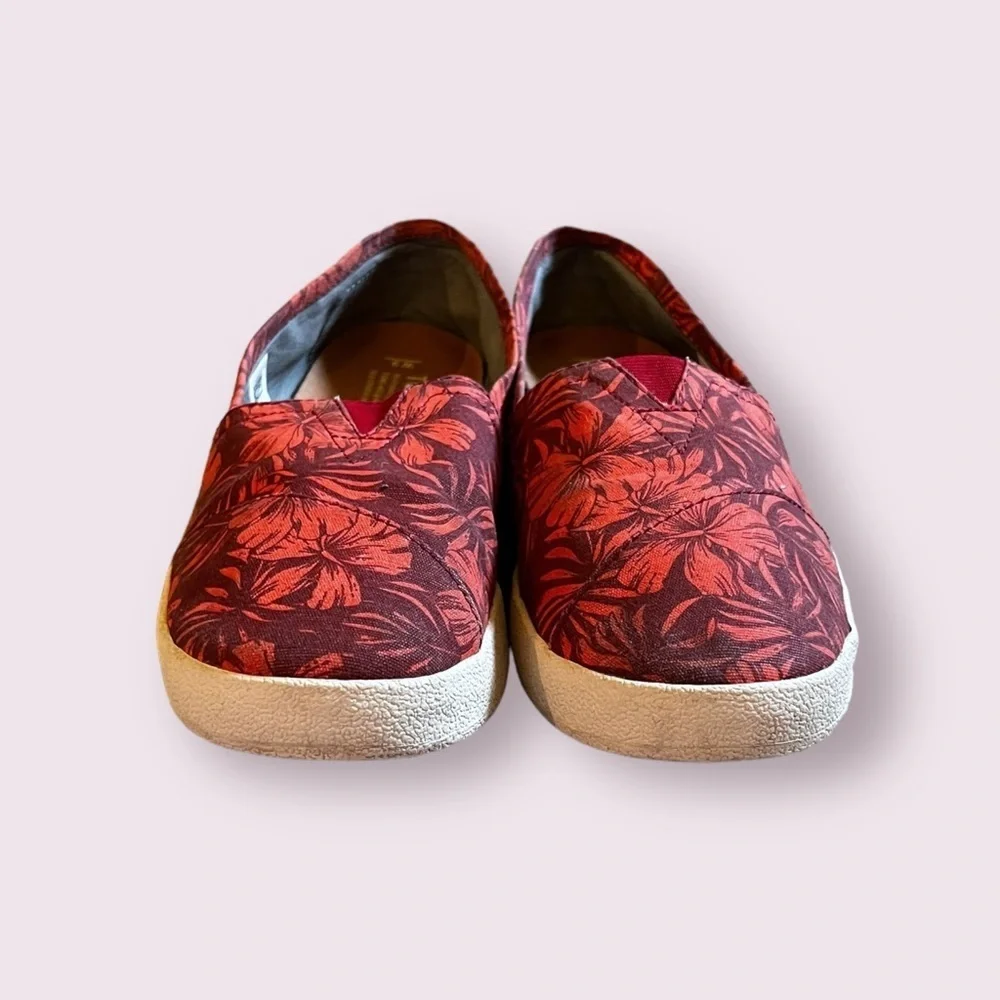 Toms Red Floral Canvas Slip-Ons